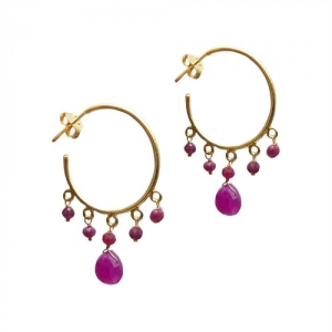 BEADS RUBY SILVER STUD DANGLING EARRINGS