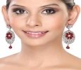 Channel Set CZ & Rubies Dangler Earrings